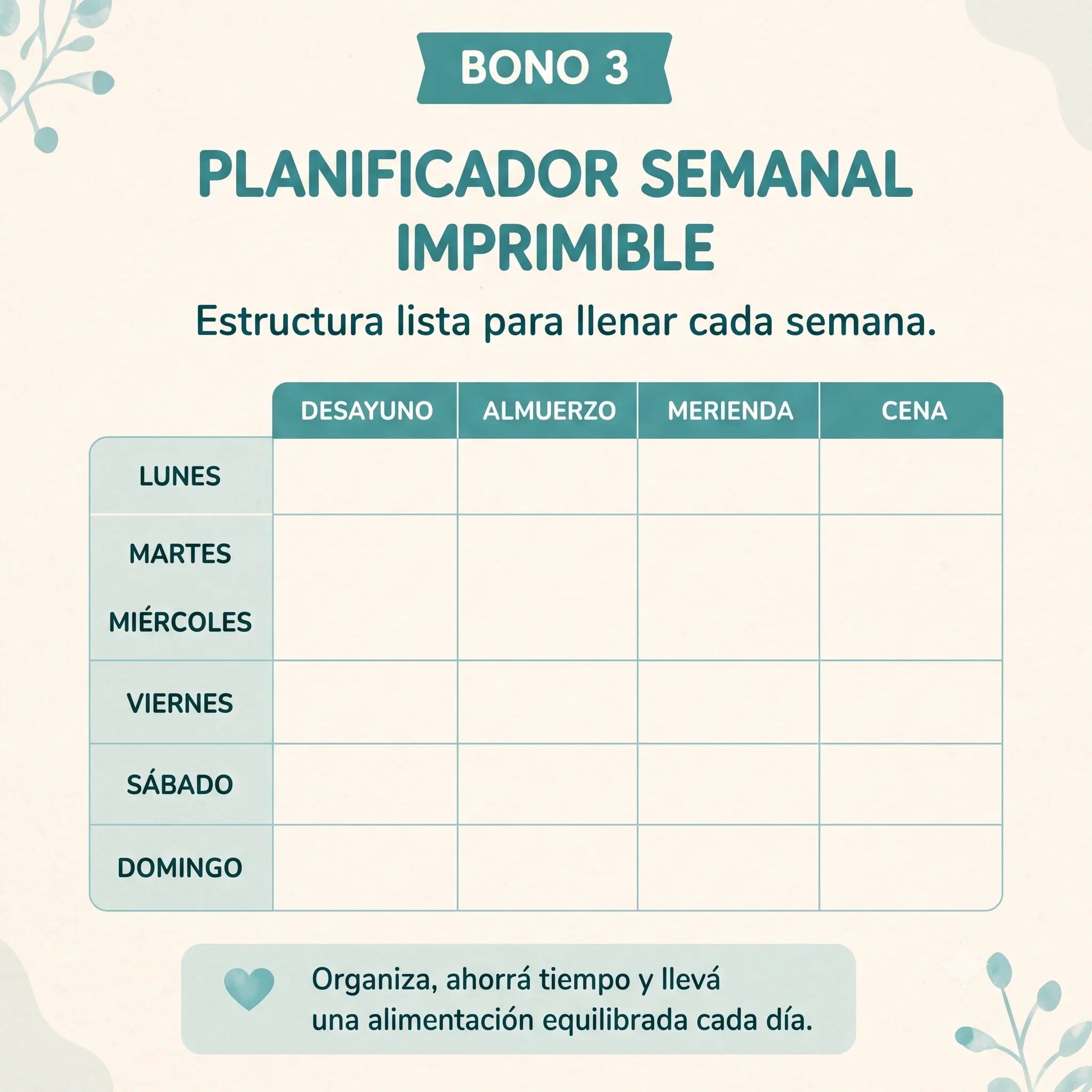 Planificador semanal imprimible